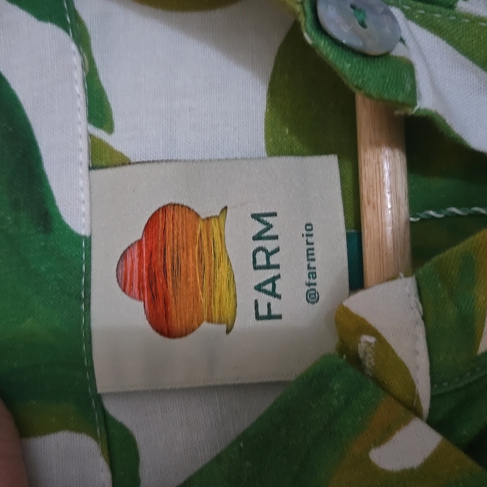 Farm Rio Green Leaf Print Button-Up Linen Romper Small - Picture 2 of 3